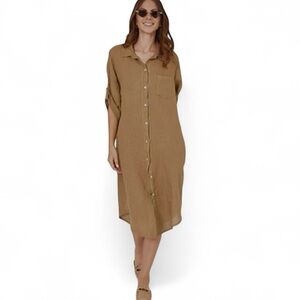 H&M Maxi Brown Shirt Dress Dovetail Sides Patch Pocket Front Button Small NWT